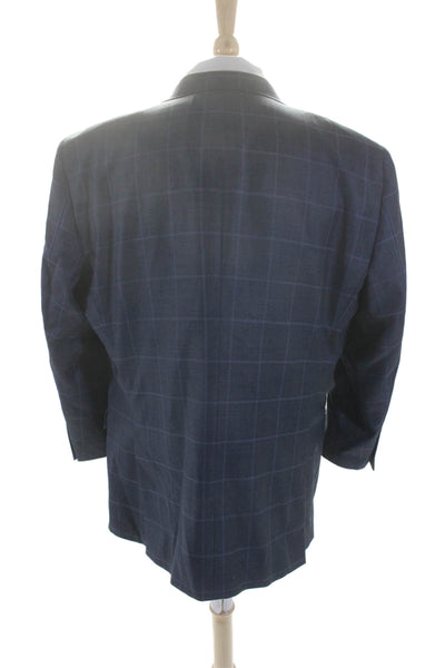 Hart Schaffner Marx Mens Wool Single Breasted Plaid Blazer Blue Size 37