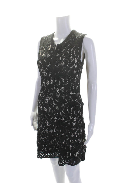 Nanette Lepore Womens Quarter Zip Crew Neck Lace Knit Dress Black Size Small