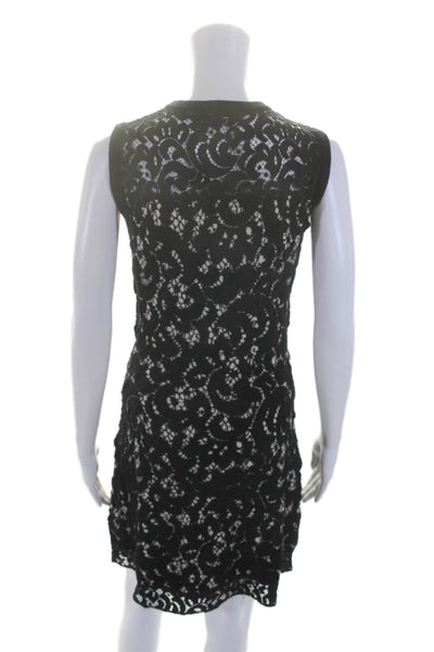 Nanette Lepore Womens Quarter Zip Crew Neck Lace Knit Dress Black Size Small