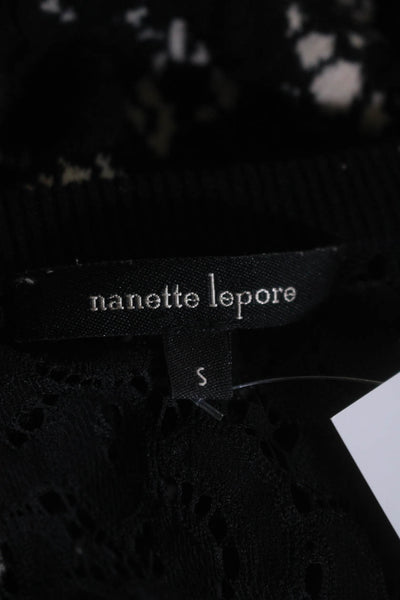 Nanette Lepore Womens Quarter Zip Crew Neck Lace Knit Dress Black Size Small