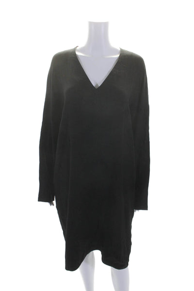 Vince Womens Long Sleeve V Neck Knee Length Shirt Dress Black Size Large