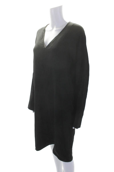 Vince Womens Long Sleeve V Neck Knee Length Shirt Dress Black Size Large