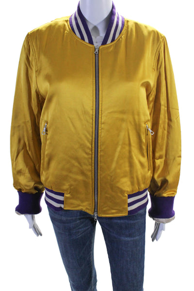 Dries Van Noten Womens Full Zipper Bomber Jacket Yellow Purple Size Large