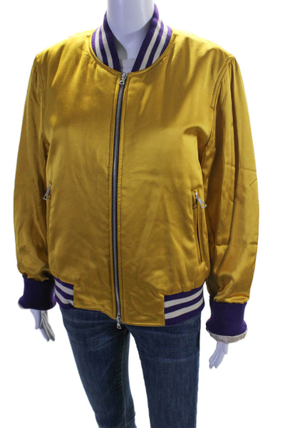 Dries Van Noten Womens Full Zipper Bomber Jacket Yellow Purple Size Large