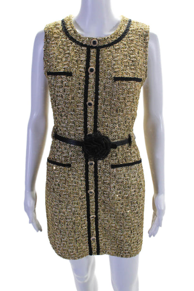 Dream Sister Jane Womens Tweed Sleeveless Belted Dress Gold Metallic Size Large