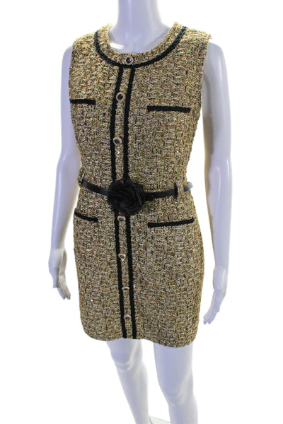 Dream Sister Jane Womens Tweed Sleeveless Belted Dress Gold Metallic Size Large