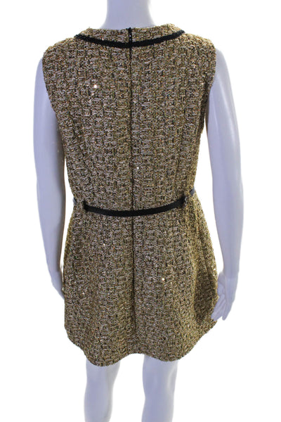 Dream Sister Jane Womens Tweed Sleeveless Belted Dress Gold Metallic Size Large