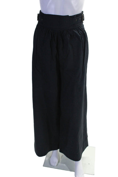 Ulla Johnson Womens High Rise Belted Wide Leg Pants Black Cotton Size 6