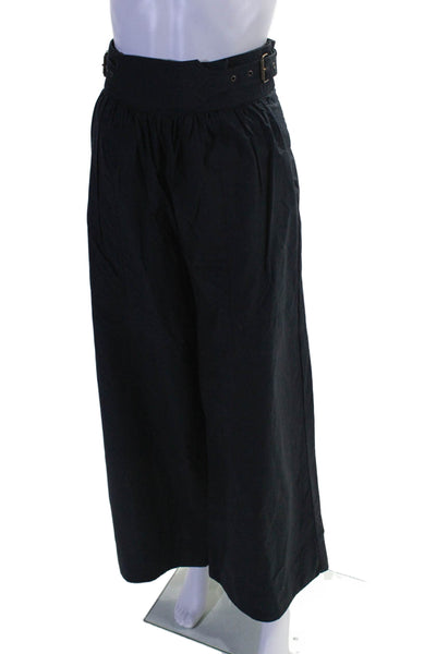 Ulla Johnson Womens High Rise Belted Wide Leg Pants Black Cotton Size 6