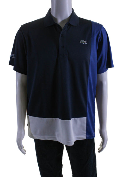 Lacoste Sport Mens Short Sleeve Collared Logo Polo Shirt Blue White Size 5