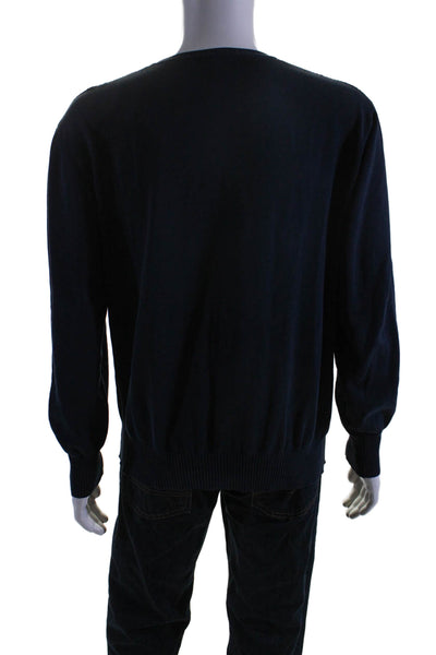 Faconnable Mens Long Sleeve Cable Knit Crew Neck Sweater Navy Cotton Size Large