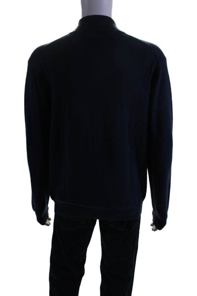 Joseph & Lyman Mens Quarter Zip Mock Neck Cashmere Sweater Navy Blue Size Large