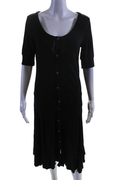 James Perse Womens Buttoned Round Neck Slip-on Dress Black Size 4