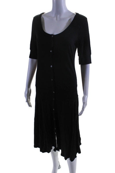 James Perse Womens Buttoned Round Neck Slip-on Dress Black Size 4