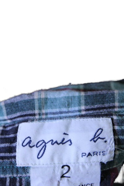 Agnes B Womens Cotton Plaid Buttoned Collared Long Sleeve Top Blue Size 2