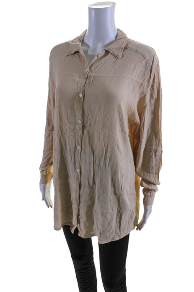 Ghost Womens Buttoned Collared Long Sleeve Blouse Beige Size L