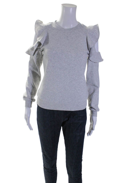 Rebecca Minkoff Womens Cotton Long Sleeve Ruffle Knit Crewneck Gray Size XS