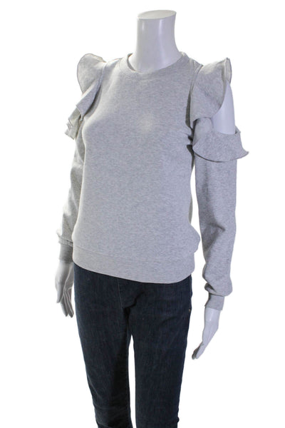 Rebecca Minkoff Womens Cotton Long Sleeve Ruffle Knit Crewneck Gray Size XS