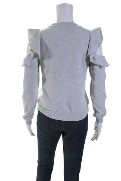 Rebecca Minkoff Womens Cotton Long Sleeve Ruffle Knit Crewneck Gray Size XS