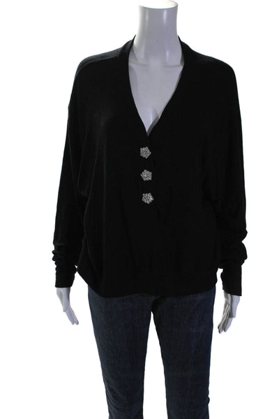 Michael Lauren Womens Cotton Ribbed Knit Beaded Cardigan Black Size XS