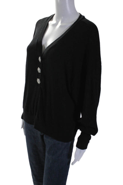 Michael Lauren Womens Cotton Ribbed Knit Beaded Cardigan Black Size XS