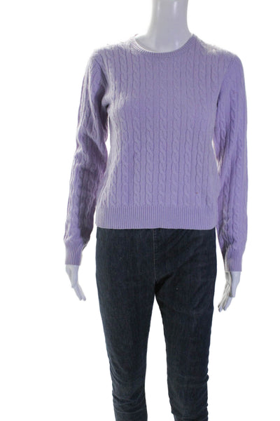 Aqua Womens Cashmere Ribbed Braided Knit Long Sleeve Sweater Purple Size S