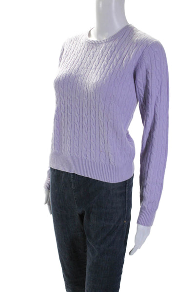 Aqua Womens Cashmere Ribbed Braided Knit Long Sleeve Sweater Purple Size S