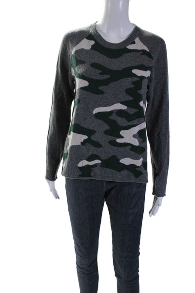 Velvet Womens Cashmere Ribbed Knit Long Sleeve Camo Print Sweater Gray Size M