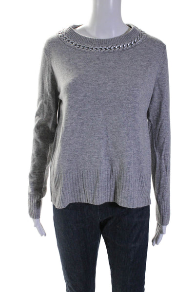 Autumn Cashmere Womens Cashmere Ribbed Knitted Round Neck Sweater Gray Size S