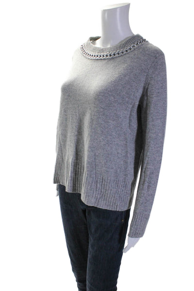 Autumn Cashmere Womens Cashmere Ribbed Knitted Round Neck Sweater Gray Size S