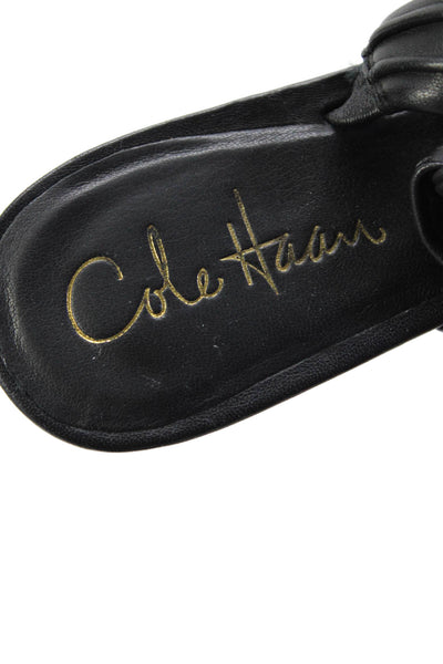 Cole Haan Womens Leather Textured Open Toe Strappy Wedge Sandals Black Size 5