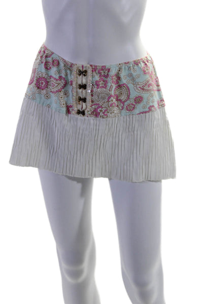 Letarte Handmade Womens Floral Print Pull On Swim Skirt White Size Medium