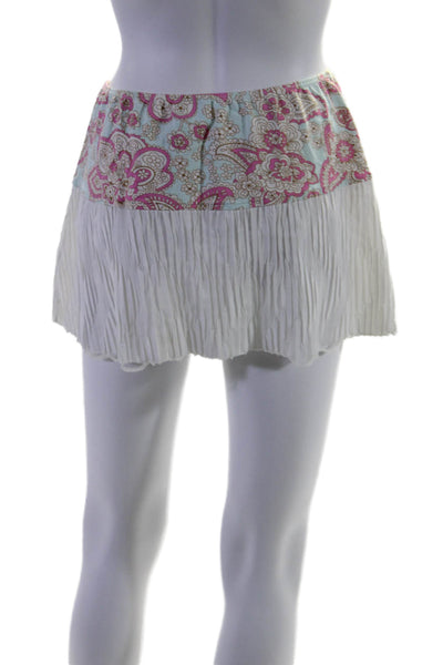 Letarte Handmade Womens Floral Print Pull On Swim Skirt White Size Medium