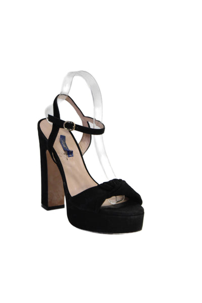 Stuart Weitzman Womens Suede Twist Knot Platform Sandal Heels Black Size 8