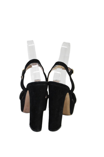 Stuart Weitzman Womens Suede Twist Knot Platform Sandal Heels Black Size 8