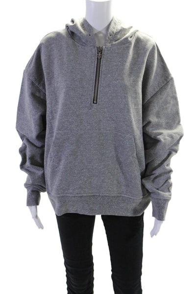 Sport The Kooples Womens Cotton Half Zip Oversize Pullover Hoodie Gray Size 2