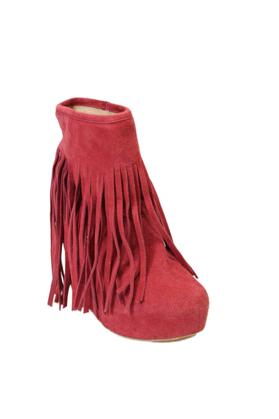 Koolaburra Womens Suede Platform Fringe Ankle Booties Red Size 8