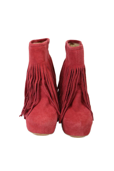 Koolaburra Womens Suede Platform Fringe Ankle Booties Red Size 8