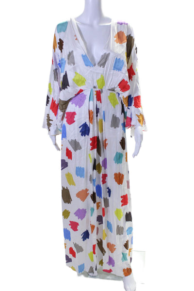 Halpern Womens Abstract Print A Line Maxi Dress White Multi Colored Size EUR 40