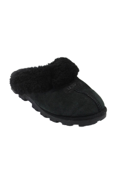 UGG Australia Womens Shearling Lined Suede Slippers Black Size 8