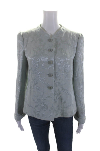 Armani Collezioni Womens Button Front Crew Neck Floral Jacket Green Size 8