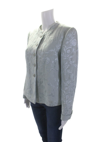 Armani Collezioni Womens Button Front Crew Neck Floral Jacket Green Size 8