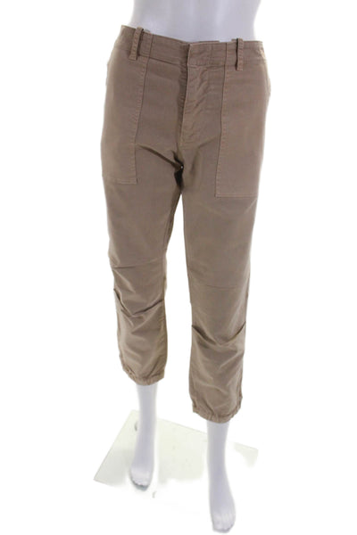 Nili Lotan Womens High Rise Zipper Trim Cropped Pants Brown Cotton Size 8