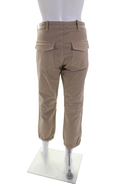 Nili Lotan Womens High Rise Zipper Trim Cropped Pants Brown Cotton Size 8