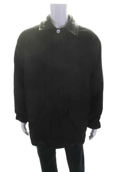 RAINFOREST Mens Double Zip Leather Trim Coat Black Size M