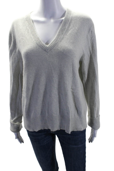 J Crew Womens Cashmere V-neck Ribbed Knit Pullover Sweater Gray Size L