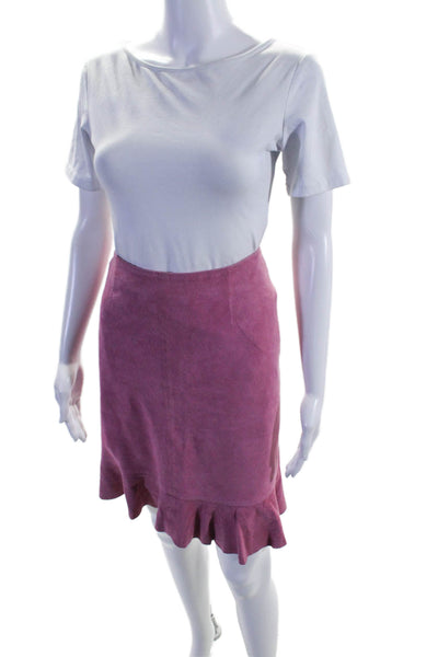 Lily Pulitzer Womens Lamb Suede Textured Lined Zip Ruffle Skirt Pink Size 10