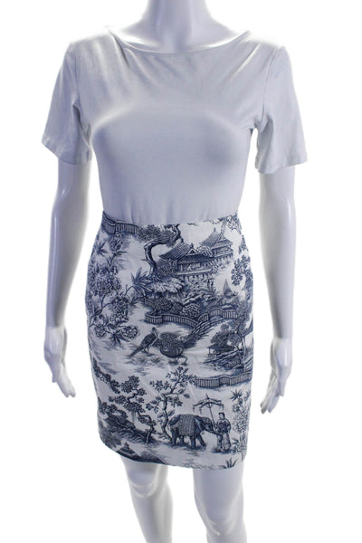 Lauren Ralph Lauren Womens Cotton Graphic Printed Zip Midi Skirt White Size 12