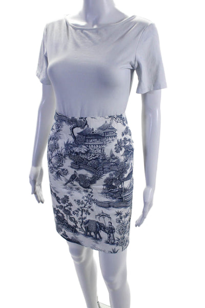 Lauren Ralph Lauren Womens Cotton Graphic Printed Zip Midi Skirt White Size 12