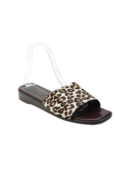 Donald J Pliner Womens Animal Print Slip-on Open Toe Sandals Brown Size 9